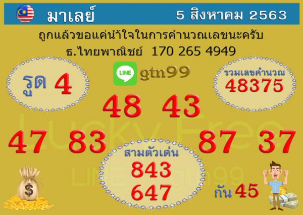 หวยมาเลย์วันนี้ 5/8/63 ชุดที่ 2