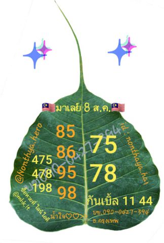 หวยมาเลย์วันนี้ 8/8/63 ชุดที่ 6