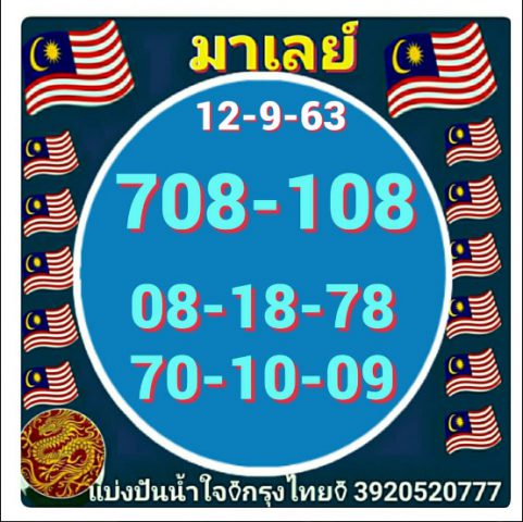 หวยมาเลย์วันนี้ 12/9/63 ชุดที่ 1