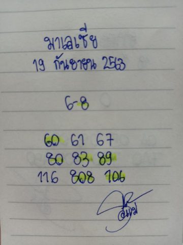 หวยมาเลย์วันนี้ 19/9/63 ชุดที่ 1