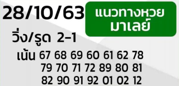 หวยมาเลย์วันนี้ 28/10/63 ชุดที่ 7