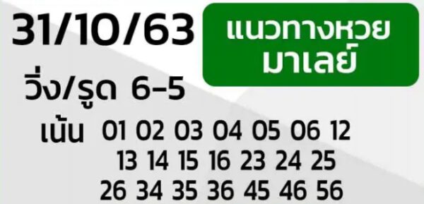 หวยมาเลย์วันนี้ 31/10/63 ชุดที่ 6