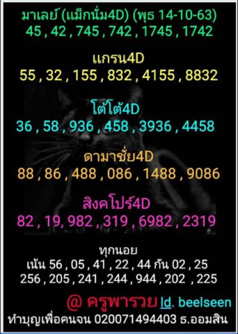 หวยมาเลย์วันนี้ 14/10/63 ชุดที่ 7