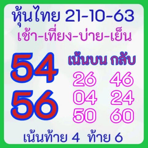 หวยหุ้นวันนี้ 21/10/63 ชุดที่ 10