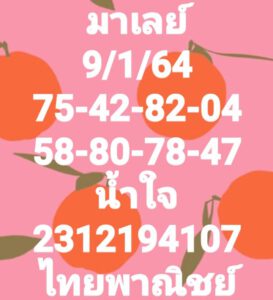 หวยมาเลย์วันนี้ 9/1/64 ชุดที่ 1