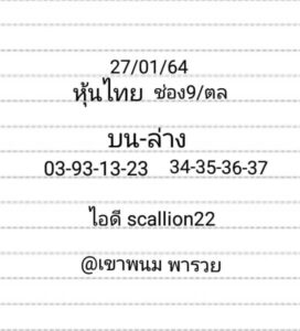 หวยหุ้นวันนี้ 27/1/64 ชุดที่ 5