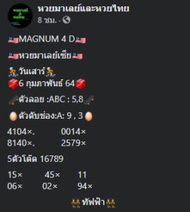 หวยมาเลย์วันนี้ 6/2/64 ชุดที่ 7