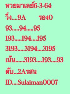 หวยมาเลย์วันนี้ 6/3/64 ชุดที่ 3