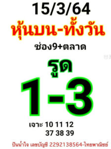 หวยหุ้นวันนี้ 15/3/64 ชุดที่ 1