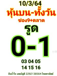 หวยหุ้นวันนี้ 10/3/64 ชุดที่ 6