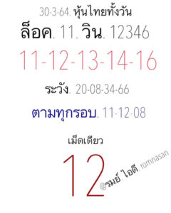 หวยหุ้นวันนี้ 30/3/64 ชุดที่ 4