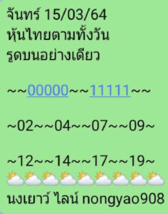 หวยหุ้นวันนี้ 15/3/64 ชุดที่ 7