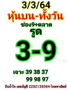 หวยหุ้นวันนี้ 3/3/64 ชุดที่ 7