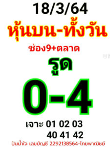 หวยหุ้นวันนี้ 18/3/64 ชุดที่ 2