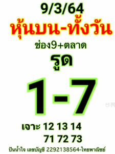 หวยหุ้นวันนี้ 9/3/64 ชุดที่ 2