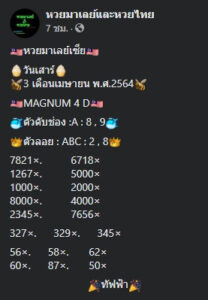 หวยมาเลย์วันนี้ 3/4/64 ชุดที่ 7