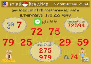 หวยมาเลย์วันนี้ 22/5/64 ชุดที่ 2