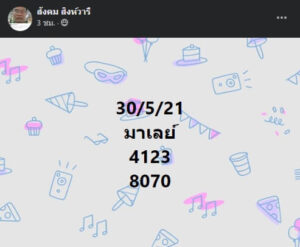 หวยมาเลย์วันนี้ 30/5/64 ชุดที่ 8