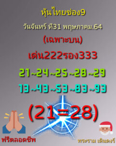 หวยหุ้นวันนี้ 31/5/64 ชุดที่ 8