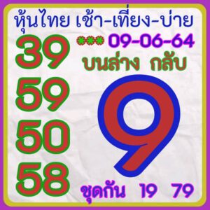 หวยหุ้นวันนี้ 9/6/64 ชุดที่ 1