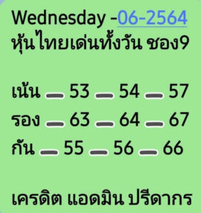 หวยหุ้นวันนี้ 23/6/64 ชุดที่ 1