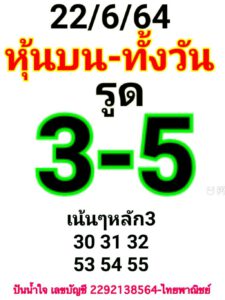 หวยหุ้นวันนี้ 22/6/64 ชุดที่ 1