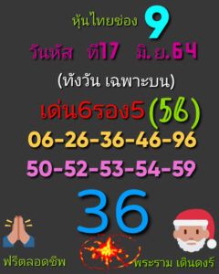 หวยหุ้นวันนี้ 17/6/64 ชุดที่ 3