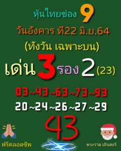 หวยหุ้นวันนี้ 22/6/64 ชุดที่ 7