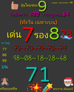 หวยหุ้นวันนี้ 20/7/64 ชุดที่ 5