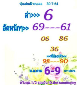 หวยหุ้นวันนี้ 30/7/64 ชุดที่ 5