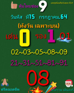 หวยหุ้นวันนี้ 15/7/64 ชุดที่ 6