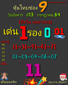 หวยหุ้นวันนี้ 13/7/64 ชุดที่ 7