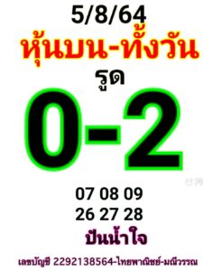 หวยหุ้นวันนี้ 5/8/64 ชุดที่ 1