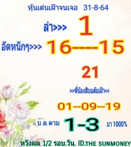 หวยหุ้นวันนี้ 31/8/64 ชุดที่ 3