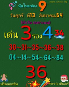 หวยหุ้นวันนี้ 13/8/64 ชุดที่ 7