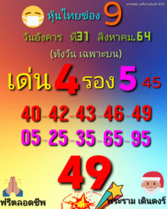 หวยหุ้นวันนี้ 31/8/64 ชุดที่ 8