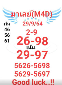 หวยมาเลย์วันนี้ 29/9/64 ชุดที่ 7