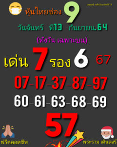 หวยหุ้นวันนี้ 13/9/64 ชุดที่ 1