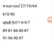 หวยมาเลย์วันนี้ 27/10/64 ชุดที่ 1