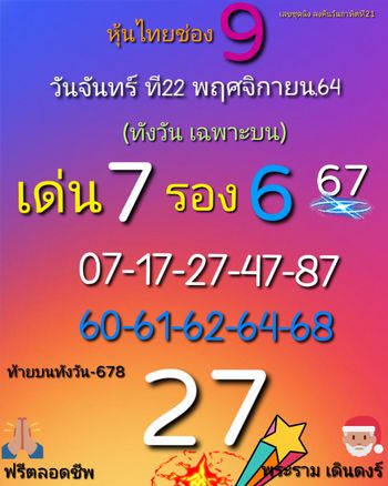 หวยหุ้นวันนี้ 22/11/64 ชุดที่ 10