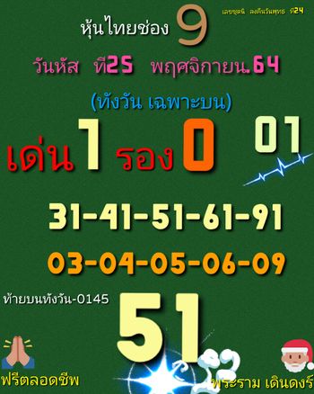 หวยหุ้นวันนี้ 25/11/64 ชุดที่ 6