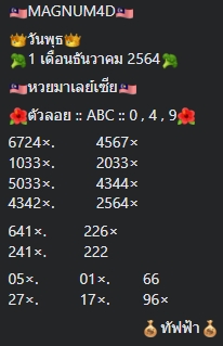 หวยมาเลย์วันนี้ 1/12/64 ชุดที่ 8