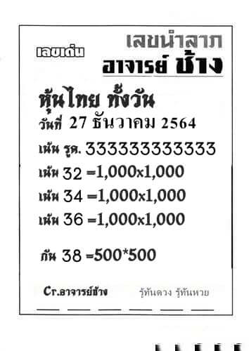 หวยหุ้นวันนี้ 27/12/64 ชุดที่ 3