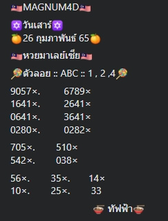 หวยมาเลย์วันนี้ 26/2/65 ชุดที่ 1