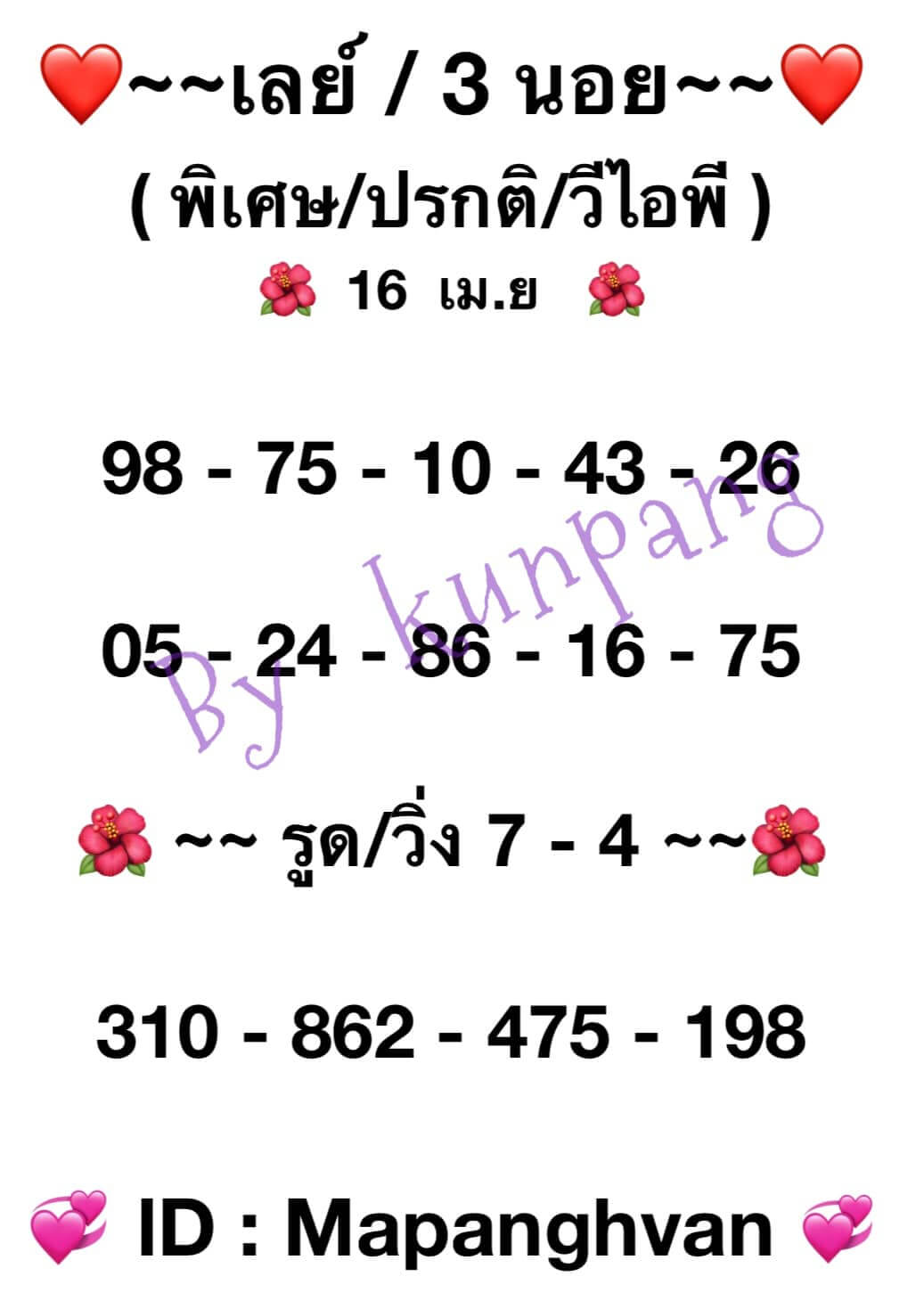 หวยมาเลย์วันนี้ 16/4/65 ชุดที่ 7