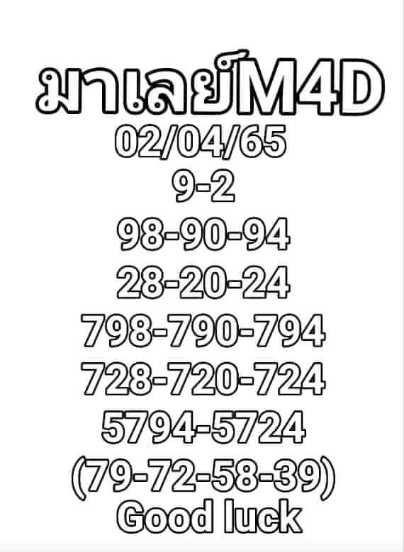 หวยมาเลย์วันนี้ 2/4/65 ชุดที่ 6