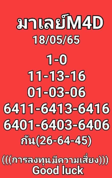 หวยมาเลย์วันนี้ 18/5/65 ชุดที่ 8