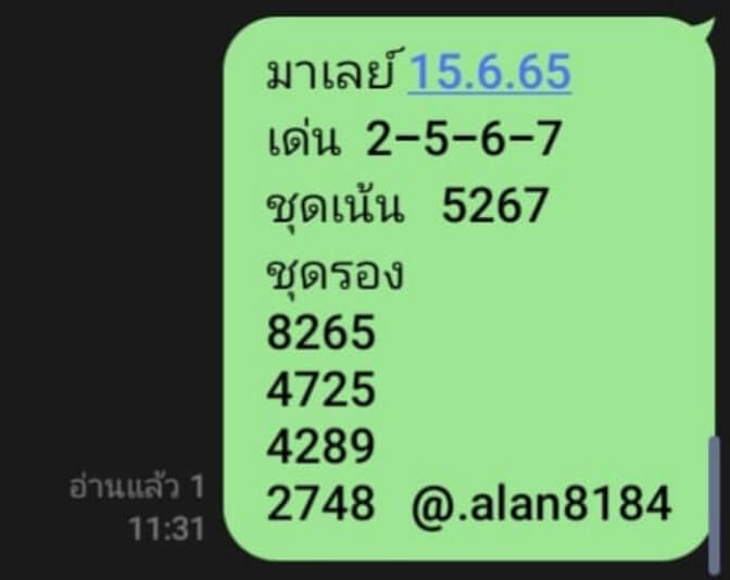 หวยมาเลย์วันนี้ 15/6/65 ชุดที่ 6