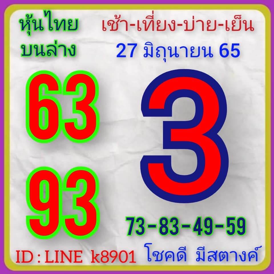 หวยหุ้นวันนี้ 27/6/65 ชุดที่ 1