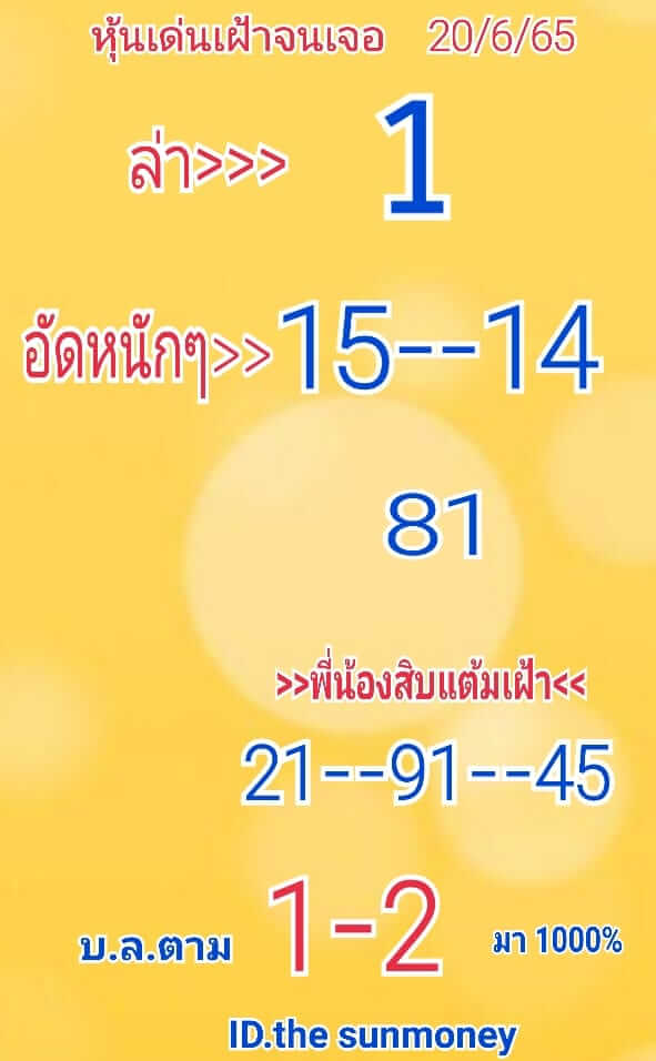 หวยหุ้นวันนี้ 20/6/65 ชุดที่ 9